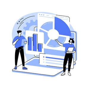 illustration of two people looking at three-dimensional data graphs - iTalent Digital blog